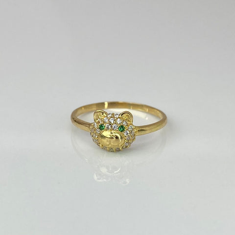 Anillo Cara Oso Circones Blancos Y Verdes Oro amarillo 18k / Talla 6 1/2 / 1,60 Gr *