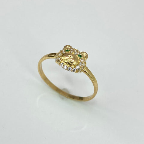 Anillo Cara Oso Circones Blancos Y Verdes Oro amarillo 18k / Talla 6 1/2 / 1,60 Gr *