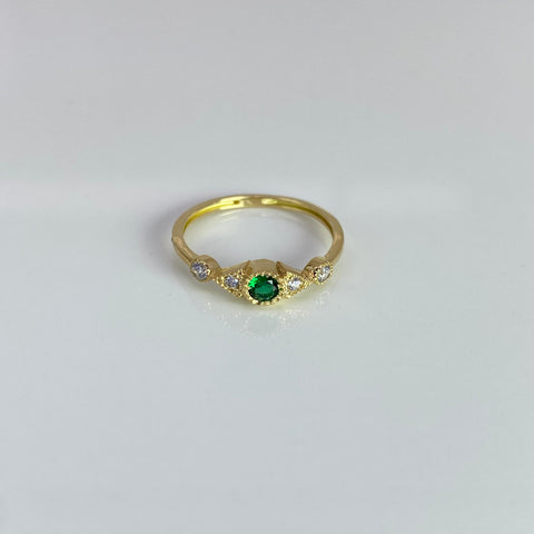 Anillo Circulos / Triangulos Circones Verde Y Blancos Oro amarillo 18k / Talla 6 / 1,43 Gr *