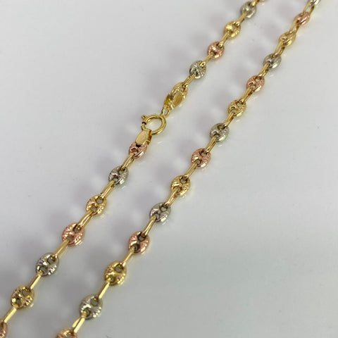 Cadena GC Eslabón Marino Diamantada Tres oros 18k 5,00 Gr / 3 mm / 45 Cm *