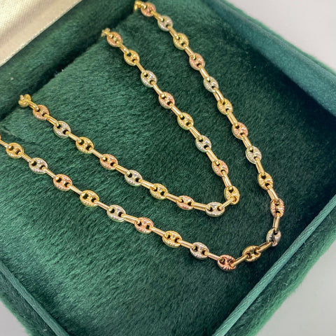 Cadena GC Eslabón Marino Diamantada Tres oros 18k 5,37 Gr / 3 mm / 50 Cm *