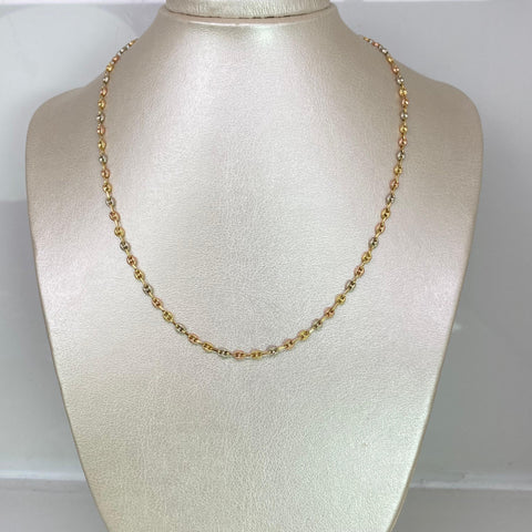 Cadena GC Eslabón Marino Diamantada Tres oros 18k 5,00 Gr / 3 mm / 45 Cm *