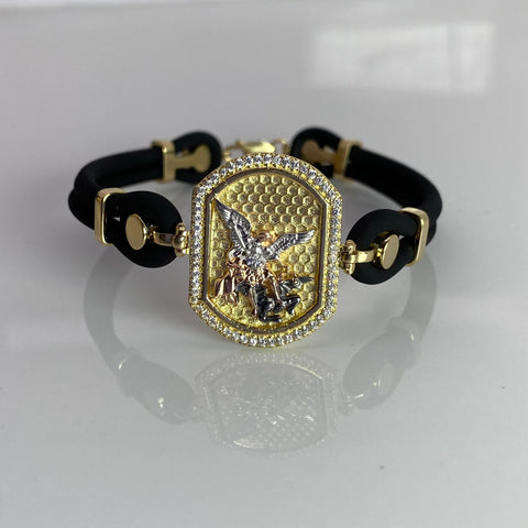 Pulso Placa San Miguel Arcangel  POR FABRICACIÓN Oro amarillo 18k 15,65 Gr / 8,6 mm / 20 Cm *