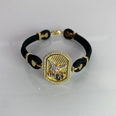 Pulso Placa San Miguel Arcangel  POR FABRICACIÓN Oro amarillo 18k 15,65 Gr / 8,6 mm / 20 Cm *