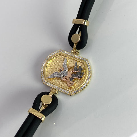 Pulso Placa San Miguel Arcangel  POR FABRICACIÓN Oro amarillo 18k 15,65 Gr / 8,6 mm / 20 Cm *