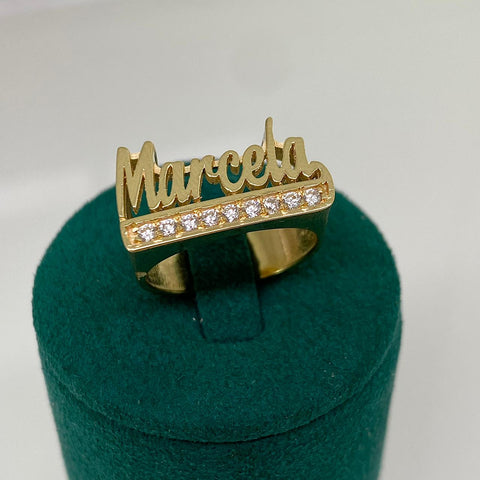 Anillo Nombre Personalizado Con Circones POR FABRICACIÓN Oro amarillo 18k / Talla 7 1/4 / 6,30 Gr *