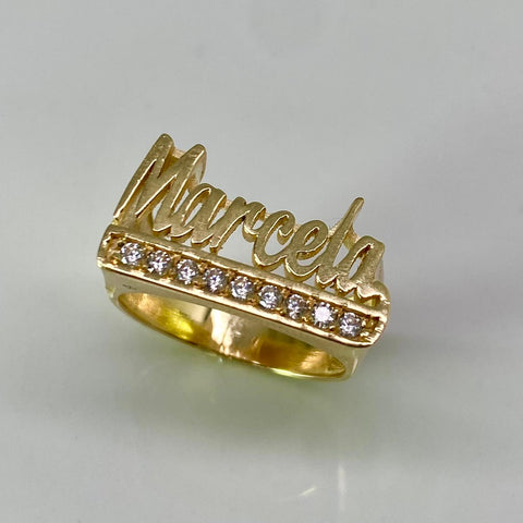 Anillo Nombre Personalizado Con Circones POR FABRICACIÓN Oro amarillo 18k / Talla 7 1/4 / 6,30 Gr *