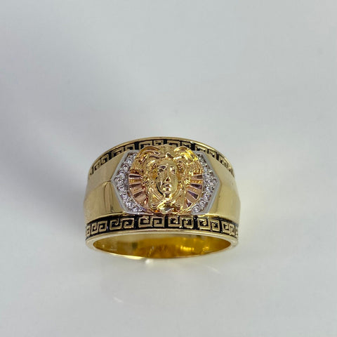 Anillo Medusa  VS Circones Blancos Tres oros 18k / Talla 11 1/4 / 11,74 Gr *