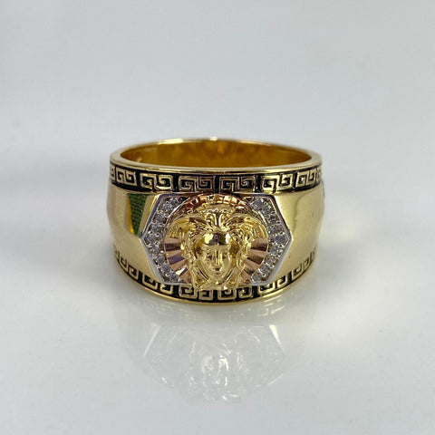 Anillo Medusa  VS Circones Blancos Tres oros 18k / Talla 11 1/4 / 11,74 Gr *