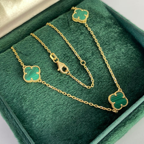 Cadena Italy Aro Seguido Trebol Verdes Oro amarillo 18k +3 / 7,57 Gr / 1,1 mm / 45 Cm *