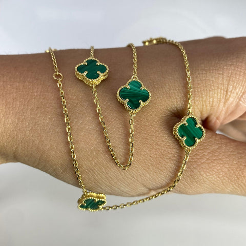 Cadena Italy Aro Seguido Trebol Verdes Oro amarillo 18k +3 / 7,57 Gr / 1,1 mm / 45 Cm *