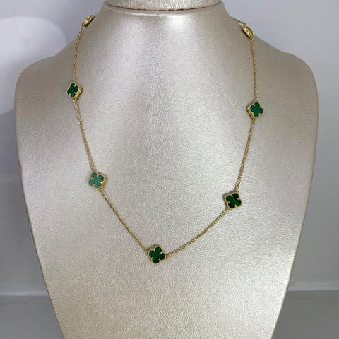 Cadena Italy Aro Seguido Trebol Verdes Oro amarillo 18k +3 / 7,57 Gr / 1,1 mm / 45 Cm *
