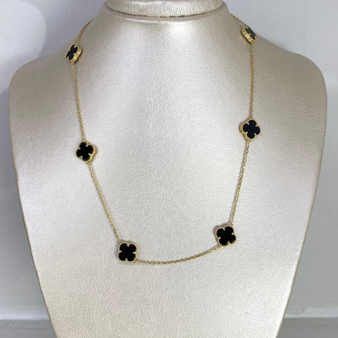 Cadena Italy Aro Seguido Trebol Negros Oro amarillo 18k +3 / 8,67 Gr / 1,1 mm / 45 Cm *