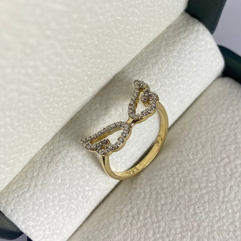 Anillo Alas Circones Blancos Oro amarillo 18k / Talla 6 3/4 / 2,60 Gr *