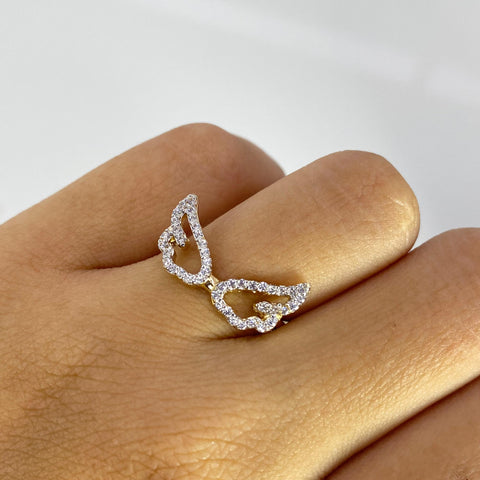Anillo Alas Circones Blancos Oro amarillo 18k / Talla 6 3/4 / 2,60 Gr *
