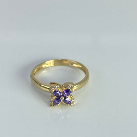 Anillo Flor Girable Circones Blancos Y Morado Oro amarillo 18k / Talla 6 1/4 / 2,67 Gr