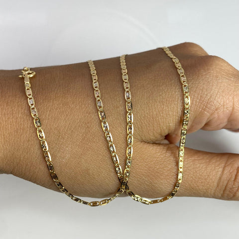 Cadena Italy Plana Diamantada Tres oros 18k 4,17 Gr / 1,8 mm / 60 Cm