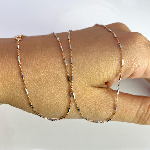 Cadena Italy Aro Seguido Palito Oro blanco y Oro rosa 18k +3 / 2,39 Gr / 0,8 mm / 50 Cm