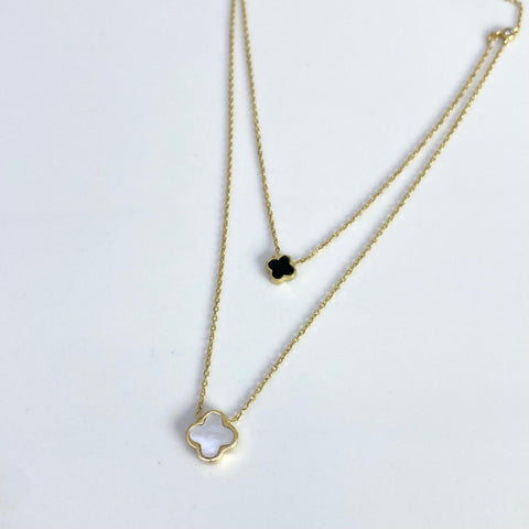 Cadena Italy Aro Seguido Trebol Blanco Y Negro Graduable Oro amarillo 18k +3 / 2,37 Gr / 0,6 mm / 50 Cm *