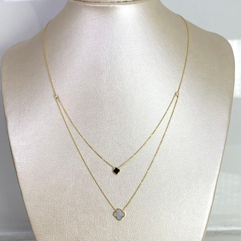 Cadena Italy Aro Seguido Trebol Negro Y Blanco Graduable Oro amarillo 18k +3 / 2,28 Gr / 0,5 mm / 50 Cm *