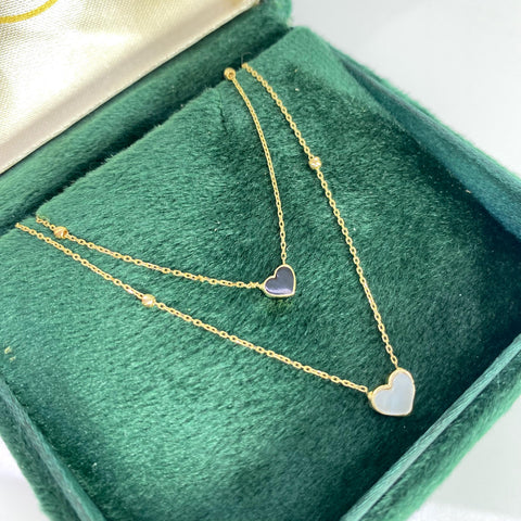 Cadena Italy Aro Seguido Corazones Blancos Y Negros Balines Diamantados Graduable Oro amarillo 18k +3 / 2,34 Gr / 0,5 mm / 50 Cm *