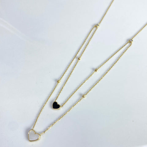 Cadena Italy Aro Seguido Corazones Blancos Y Negros Balines Diamantados Graduable Oro amarillo 18k +3 / 2,34 Gr / 0,5 mm / 50 Cm *