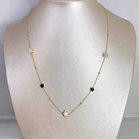 Cadena Italy Aro Seguido Trebol Negro Y Blanco Balines Diamantados Graduable Oro amarillo 18k +3 / 2,96 Gr / 1,5 mm / 45 Cm *