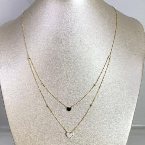 Cadena Italy Aro Seguido Corazones Blancos Y Negros Balines Diamantados Graduable Oro amarillo 18k +3 / 2,34 Gr / 0,5 mm / 50 Cm *