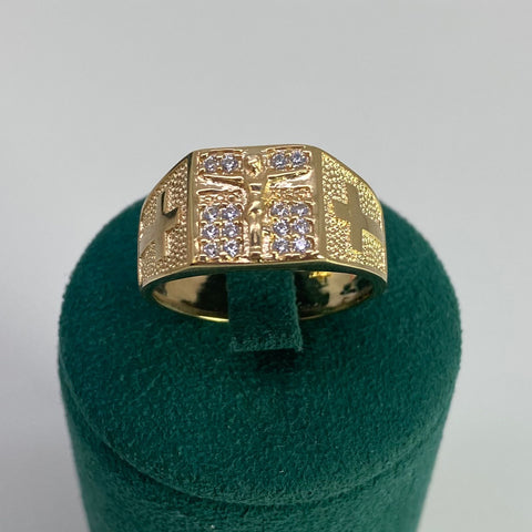 Anillo Cristo Con Circones Blancos Oro amarillo 18k / Talla 10 / 5,55 Gr