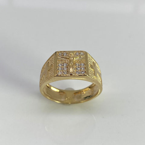Anillo Cristo Con Circones Blancos Oro amarillo 18k / Talla 10 / 5,55 Gr