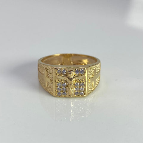 Anillo Cristo Con Circones Blancos Oro amarillo 18k / Talla 10 / 5,55 Gr