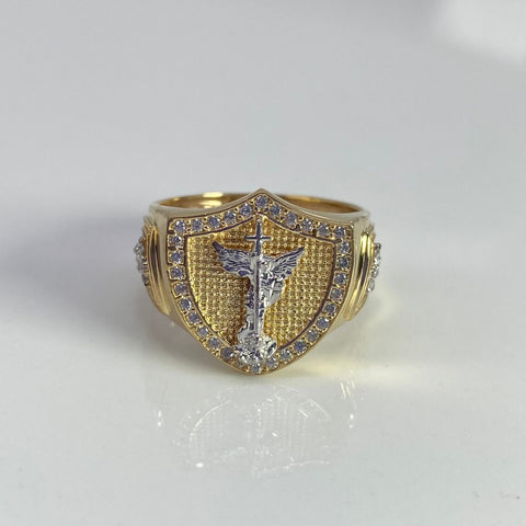 Anillo Escudo San Miguel Arcangel Circones Blancos Oro amarillo 18k / Talla 10 1/4 / 6,73 Gr