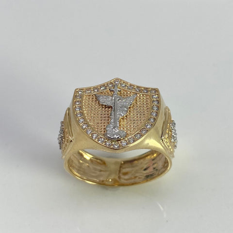 Anillo Escudo San Miguel Arcangel Circones Blancos Oro amarillo 18k / Talla 10 1/4 / 6,73 Gr
