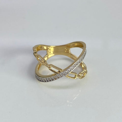 Anillo Cajón Linea Circones Blancos Oro amarillo 18k / Talla 7 3/4 / 3,51 Gr