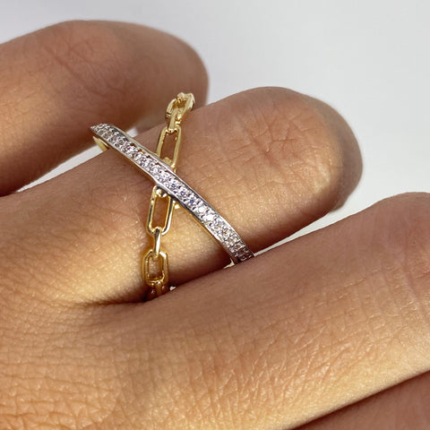 Anillo Cajón Linea Circones Blancos Oro amarillo 18k / Talla 7 3/4 / 3,51 Gr