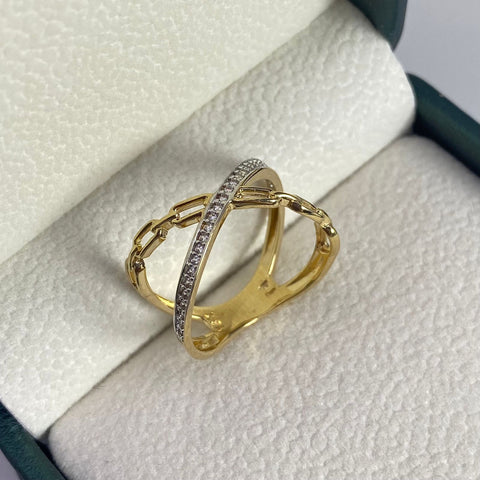 Anillo Cajón Linea Circones Blancos Oro amarillo 18k / Talla 7 3/4 / 3,51 Gr