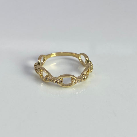 Anillo Cubano Circones Blancos Oro amarillo 18k / Talla 6 / 1,94 Gr