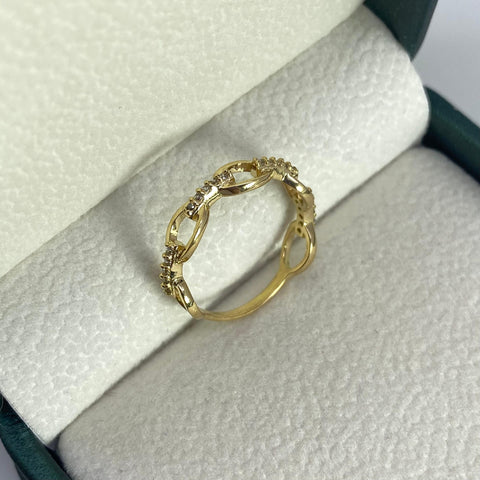 Anillo Cubano Circones Blancos Oro amarillo 18k / Talla 6 / 1,94 Gr