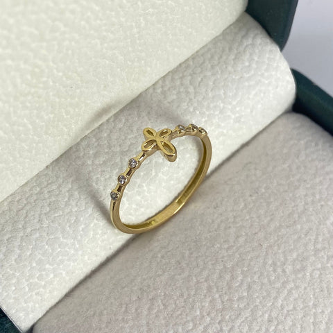 Anillo Cruz Circones Blancos Oro amarillo 18k / Talla 7 1/2 / 1,20 Gr