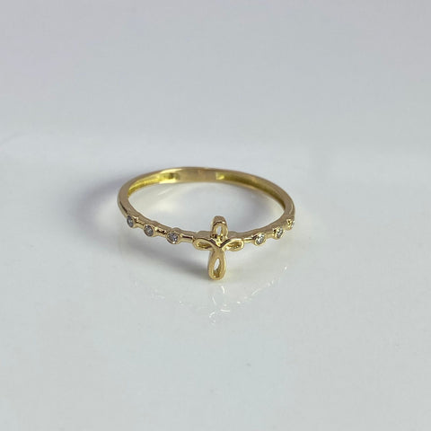 Anillo Cruz Circones Blancos Oro amarillo 18k / Talla 7 1/2 / 1,20 Gr