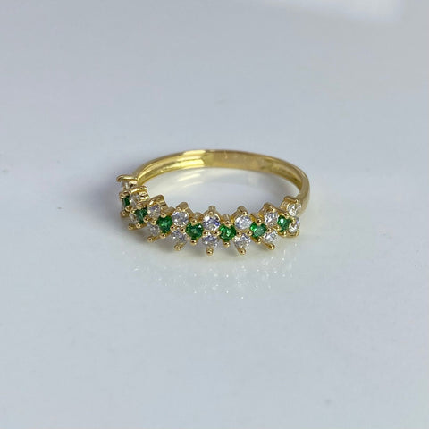 Anillo Circones Blancos Y Verdes Oro amarillo 18k / Talla 7 / 1,80 Gr *