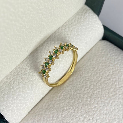 Anillo Circones Blancos Y Verdes Oro amarillo 18k / Talla 7 / 1,80 Gr *