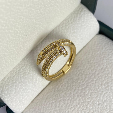 Anillo Clavo Circones Blancos Oro amarillo 18k / Talla 7 / 4,70 Gr *