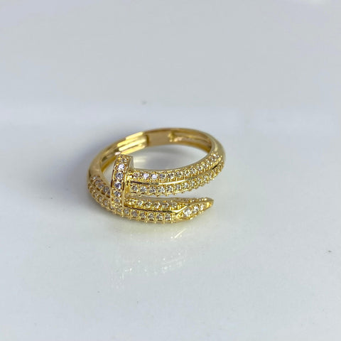 Anillo Clavo Circones Blancos Oro amarillo 18k / Talla 7 / 4,70 Gr *