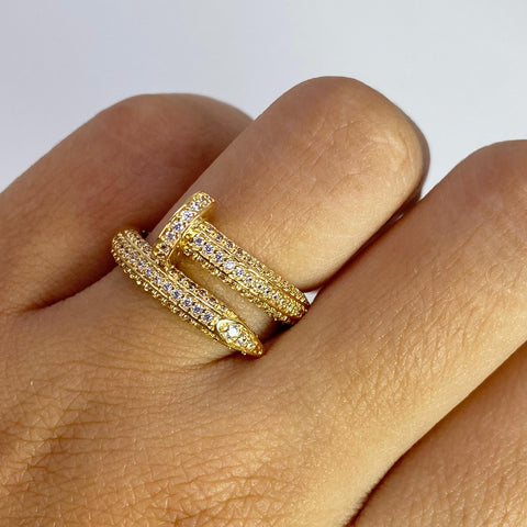 Anillo Clavo Circones Blancos Oro amarillo 18k / Talla 7 / 4,70 Gr *