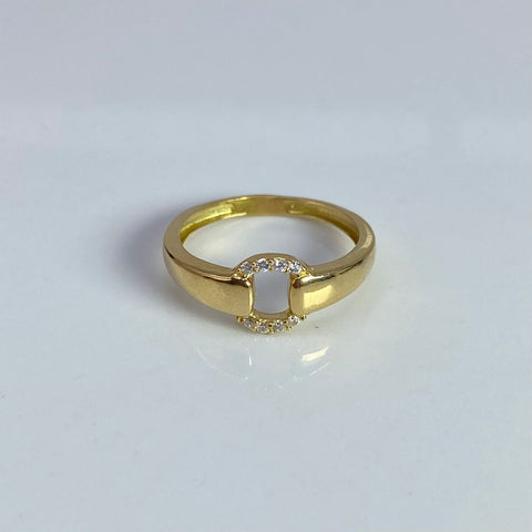 Anillo Circulo Circones Blancos Oro amarillo 18k / Talla 6 3/4 / 2,18 Gr *