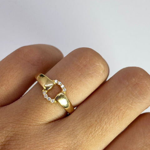 Anillo Circulo Circones Blancos Oro amarillo 18k / Talla 6 3/4 / 2,18 Gr *