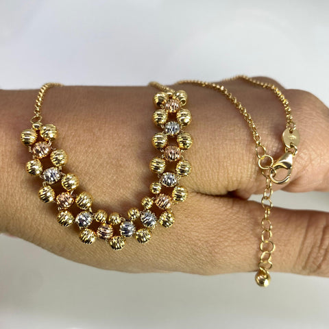 Cadena Italy Aro Seguido Balines Diamantados Tres oros 18k +3 / 6,0 Gr / 1,4 mm / 45 Cm *