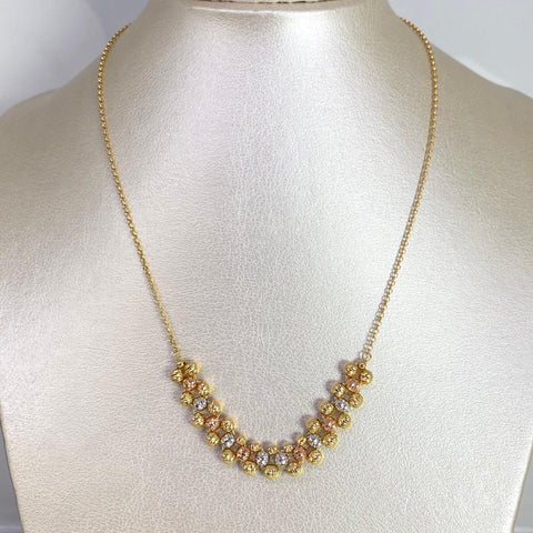 Cadena Italy Aro Seguido Balines Diamantados Tres oros 18k +3 / 6,0 Gr / 1,4 mm / 45 Cm *