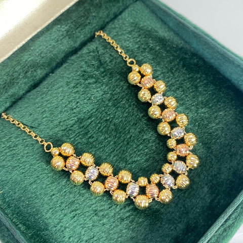 Cadena Italy Aro Seguido Balines Diamantados Tres oros 18k +3 / 6,0 Gr / 1,4 mm / 45 Cm *